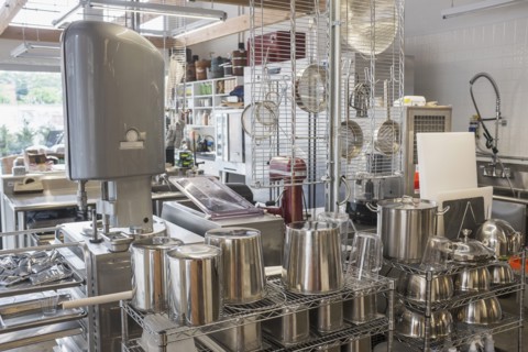 View of commercial kitchen.