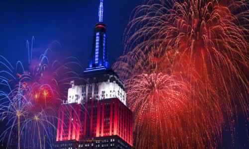 Independence Day celebration with fireworks. USA, New York, New York City.