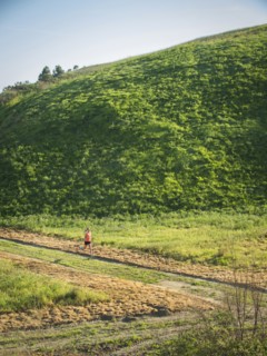 Woman running in field