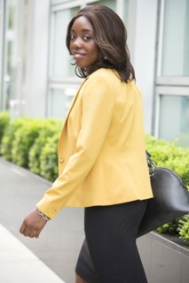 Smiling woman wearing elegant clothes