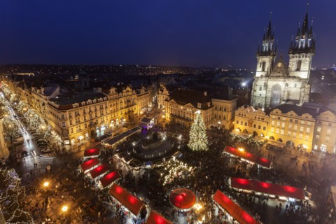 Town square at night