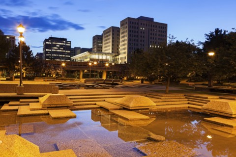 Town square at night