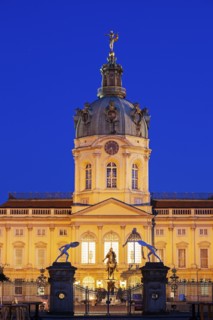 Facade and entrance at night