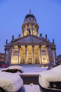 Illuminated French Cathedral in winter