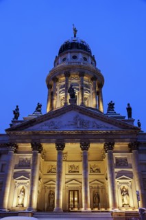 Illuminated French Cathedral against clear sky