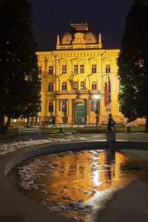 Illuminated facade of Maribor University building
