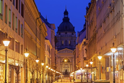 View along illuminated Zrinyi street
