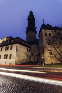 Light trails in old town
