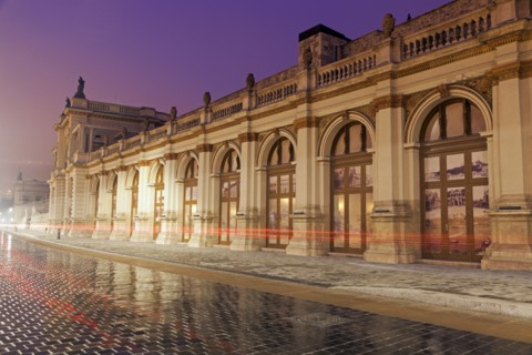 Varkert Bazar illuminated at night