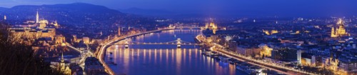 Illuminated cityscape with Danube River