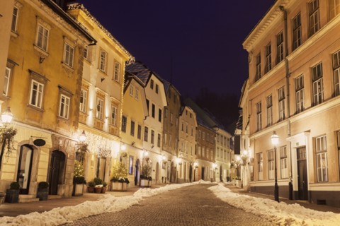 Illuminated old town street