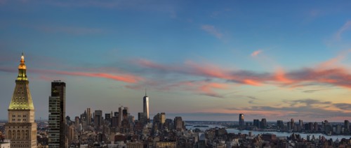 Cityscape at sunset. USA, New York, New York City.