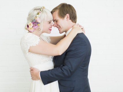 Portrait of smiling newlywed couple