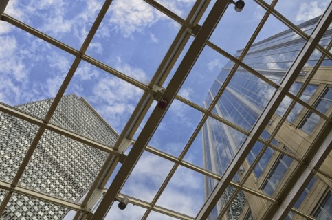 Directly below view of office buildings