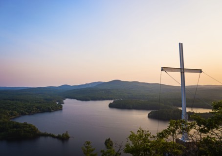 Landscape with cross at dusk