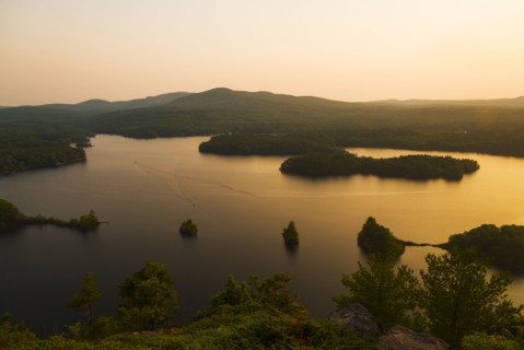 Landscape with lake at sunset