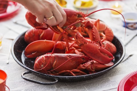 Person taking lobster from plate