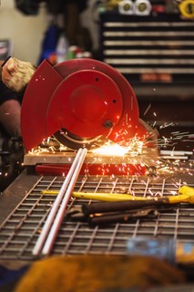 Close-up of welder grinding
