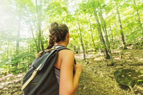 Female hiker in forest