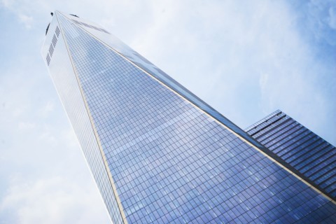Low angle view of One World Trade Center against sky