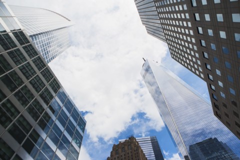 Low angle view of One World Trade Center against sky
