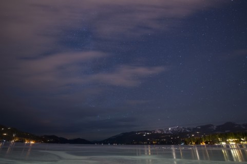 Frozen Whitefish Lake at night