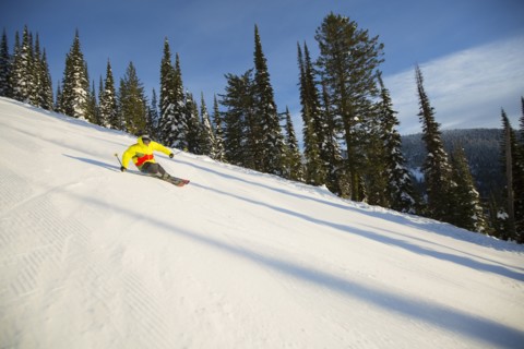 Low angle view of young man on ski slope