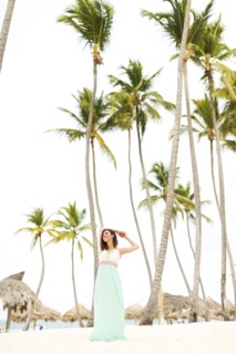Woman in dress on beach