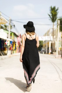 Woman walking in street