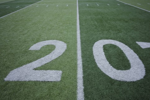 Football field marking of 20 yard line