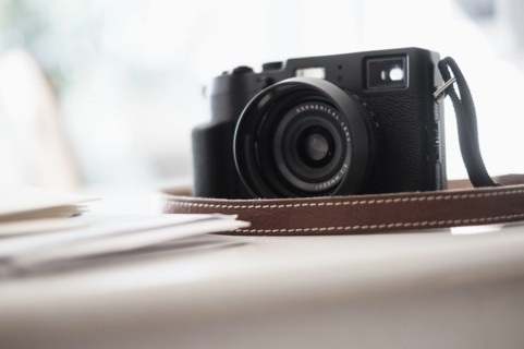 Digital camera on desk.