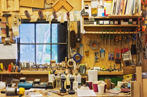 Carpentry workbench with tools