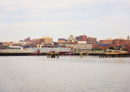 View of harbor and cityscape