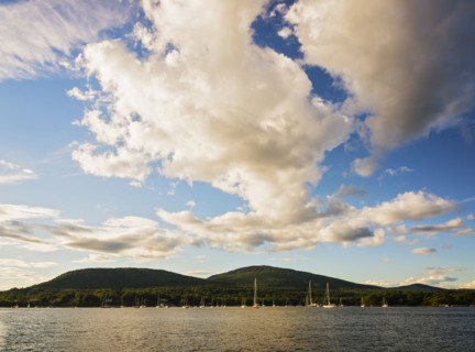 Landscape with coast and harbor in distance