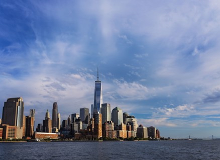 Financial district of lower Manhattan and Hudson River