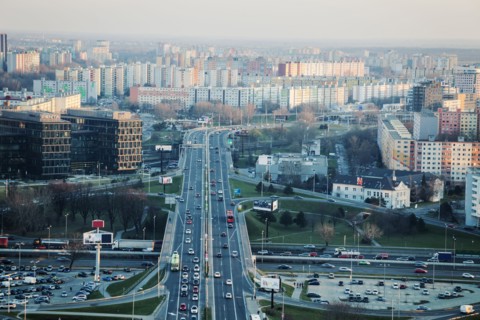 Elevated road and cityscape