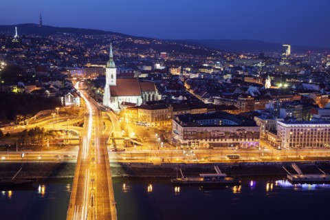 Cityscape of Bratislava at night
