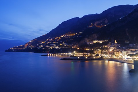 Coastal town at night