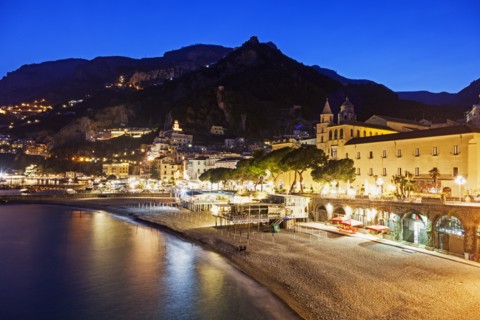 Coastal town at night