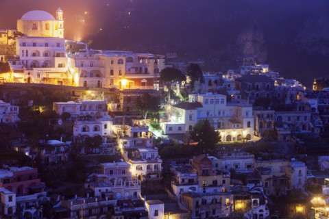 Aerial view of town at sunrise
