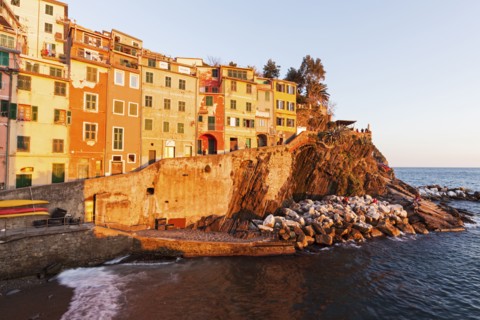 Coastal town at sunset