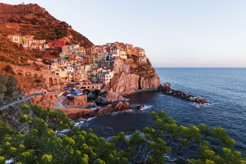 Coastal town at sunset