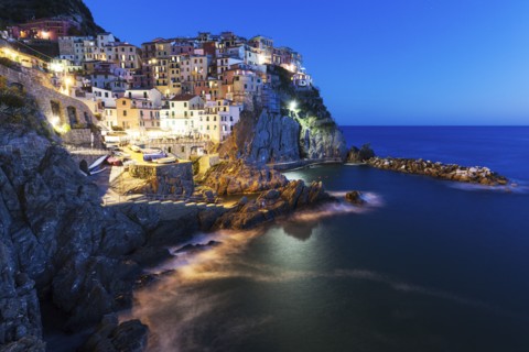 Coastal town at night