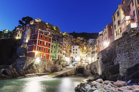 Coastal town at night