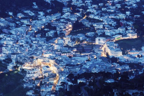 Elevated view of town at night