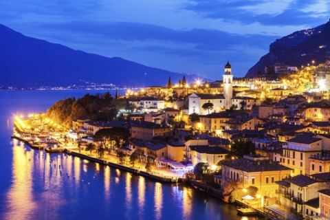 Illuminated cityscape at dusk