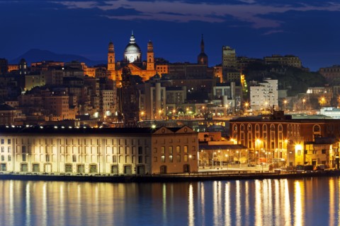 Old town in Genoa across harbor