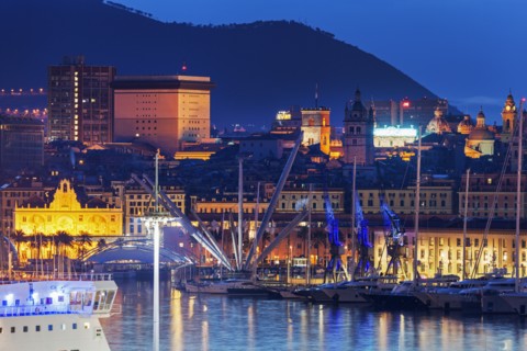 Old town in Genoa across harbor