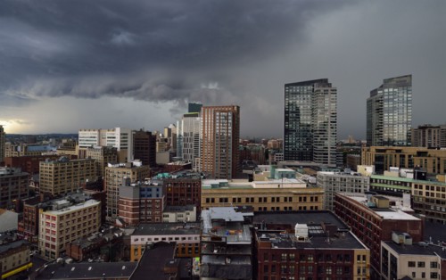 Storm clouds over city