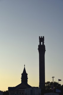Silhouette of Provincetown monument of dusk
